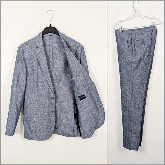 J.Crew Ludlow Slim Unstructured Suit Cotton Linen Blazer & Pants Chambray 40R - Picture 2 of 16